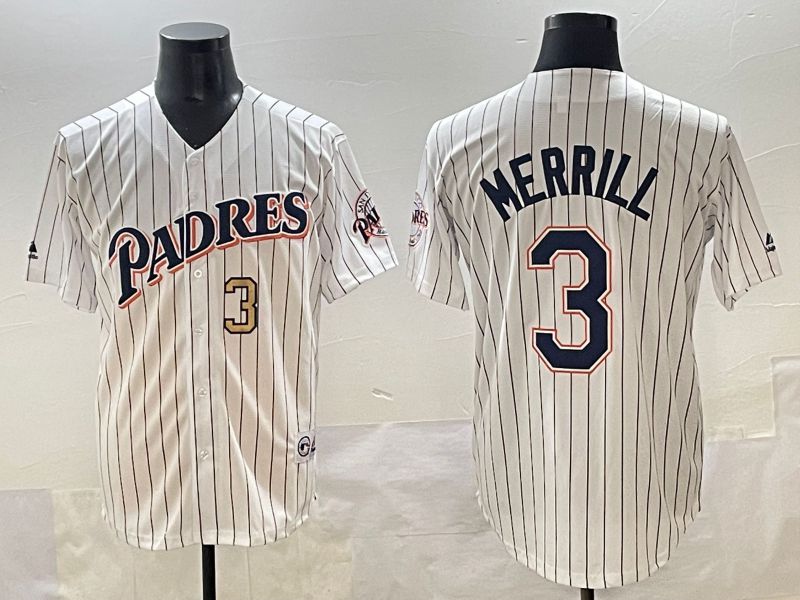 Men 2025 San Diego Padres #3 Merrill White Stripe Throwback Game Nike MLB Jersey style 4